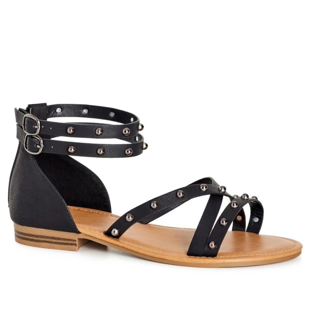 Evans Black Wide Fit Stud Carrie Sandal 9.5W 9.5 W